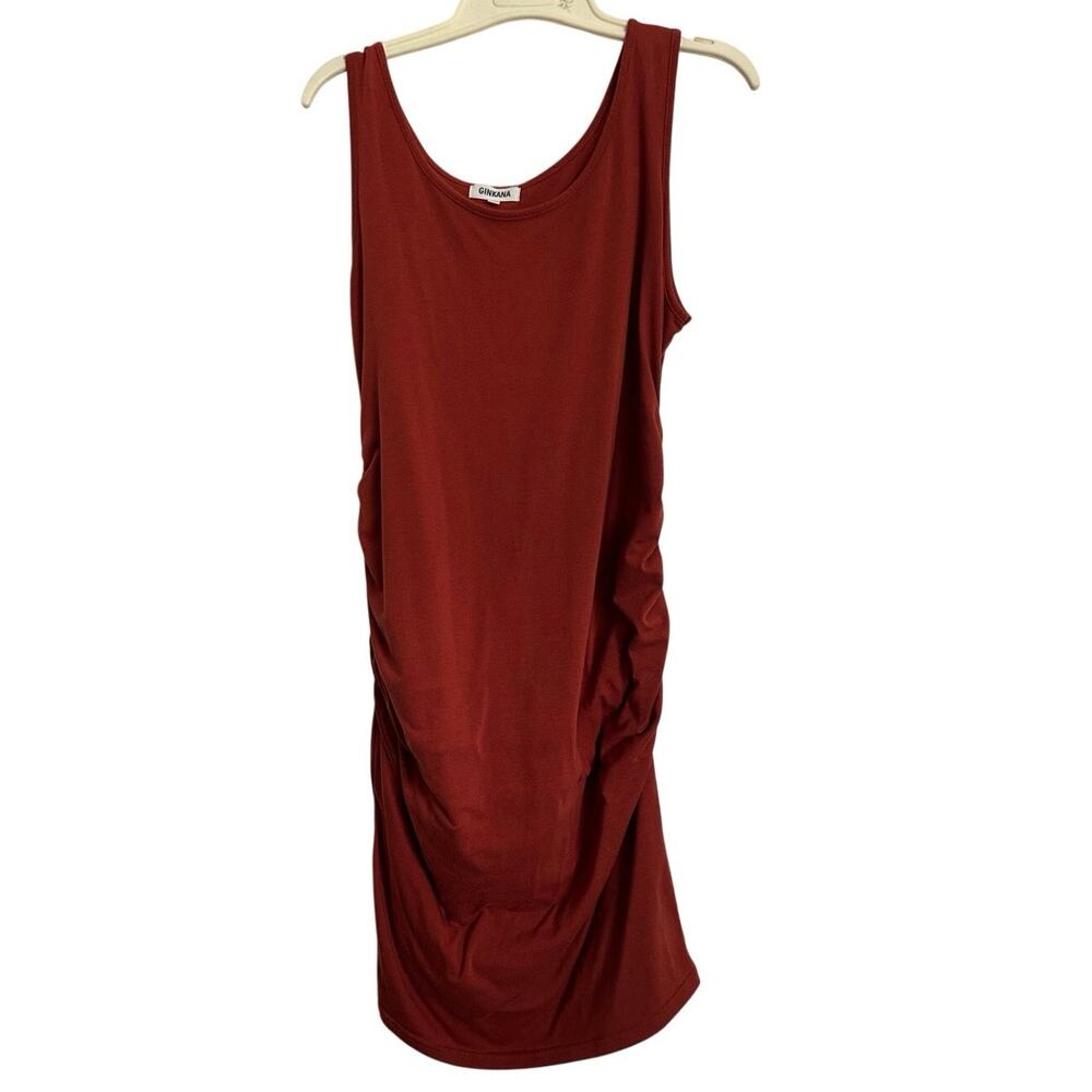 Ginkana Short Ruched Bodycon Pregnancy Maternity Dress L Rust Color or Caramel - Picture 2 of 9